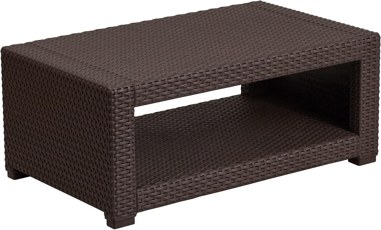 Flash Furniture Seneca Chocolate Brown Faux Rattan Coffee Table