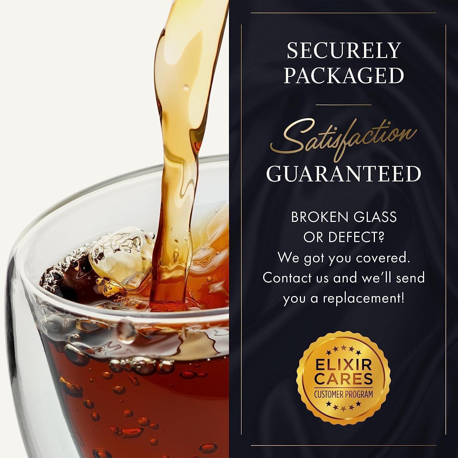ELIXIR GLASSWARE Large Double Wall Coffee Mugs 16 oz - Double Wall Glass Set of 2 - Insulated Coffee Mugs with Handle (16 oz) 16 Ounce (Pack of 2)