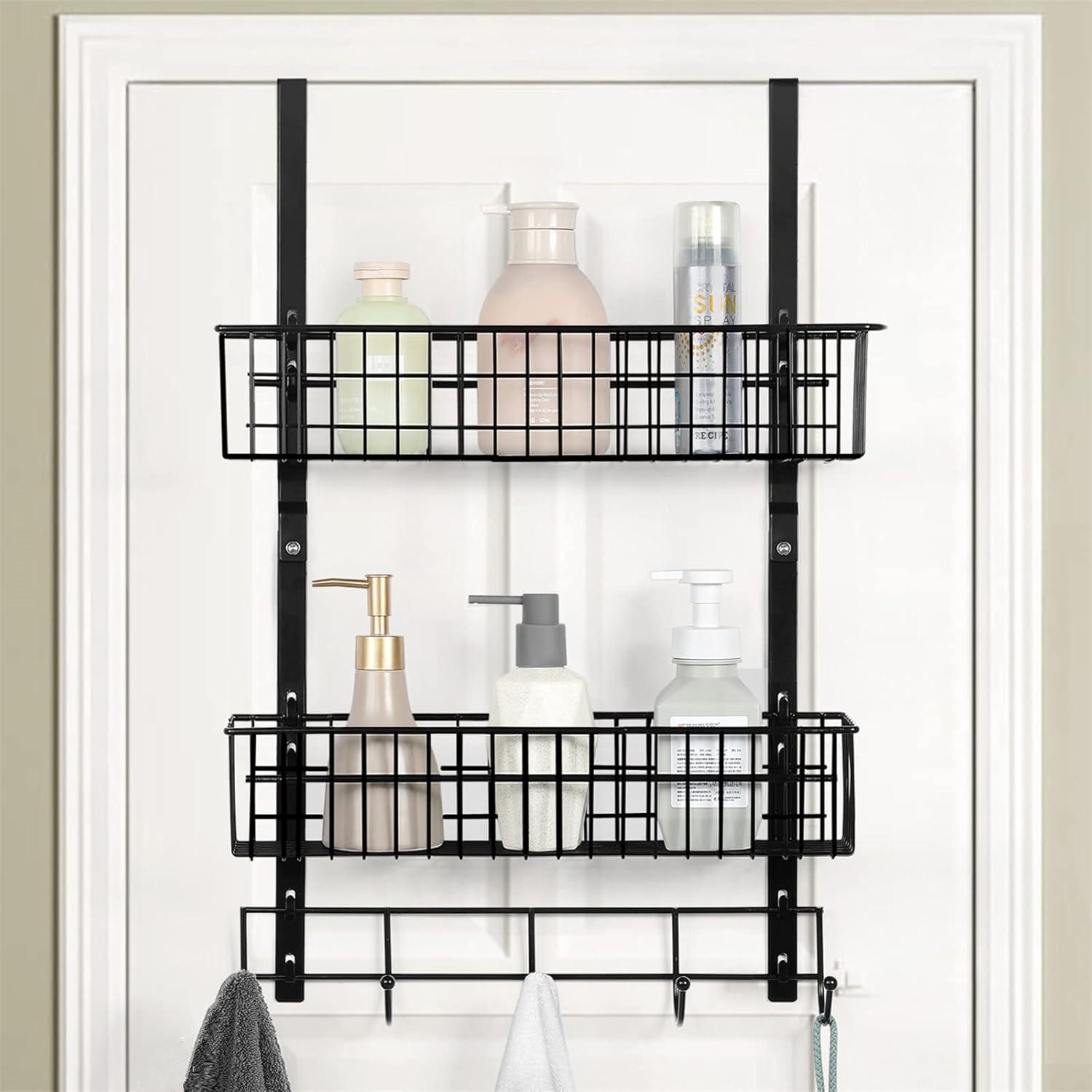 Black Matte Over Door Organizer with Hooks and Baskets