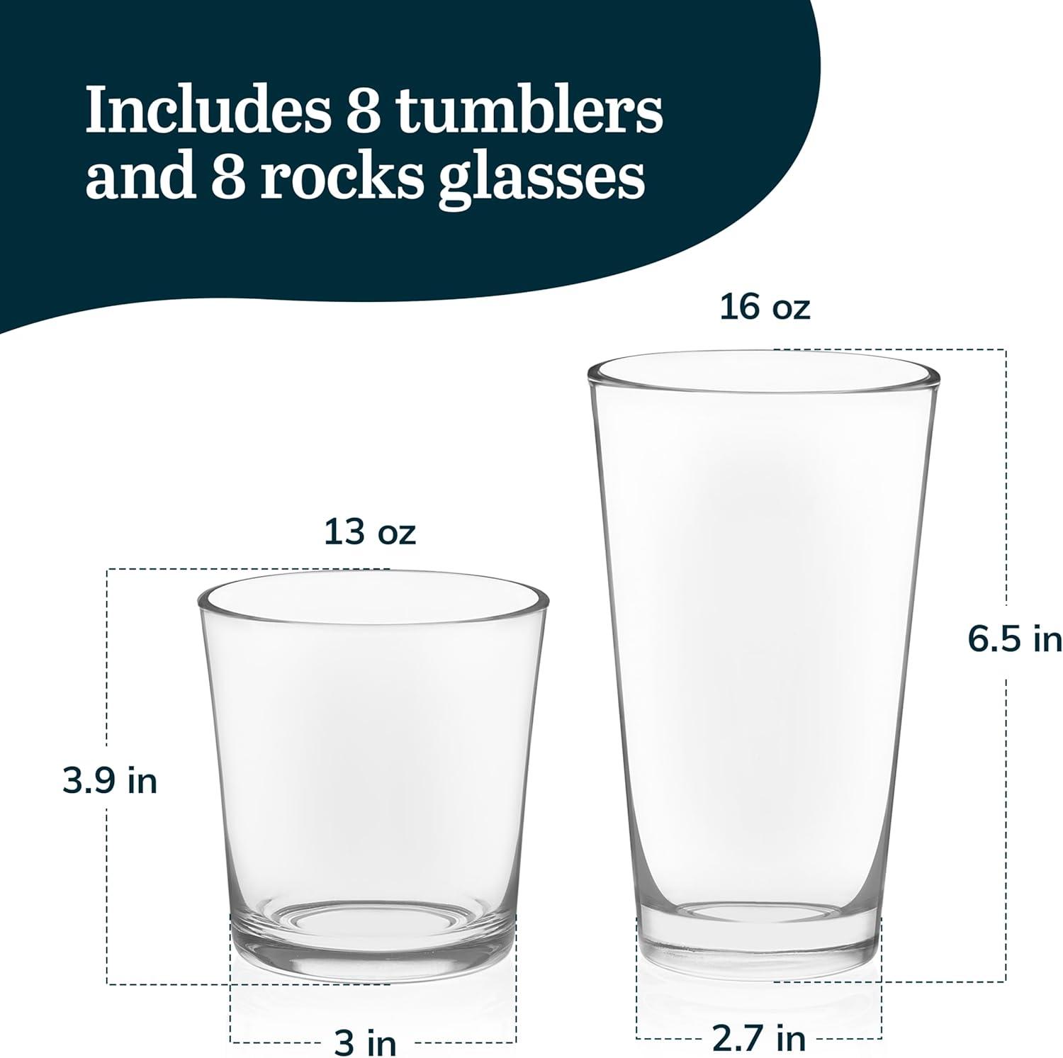 Libbey Preston 16-Piece Tumbler and Rocks Glass Set