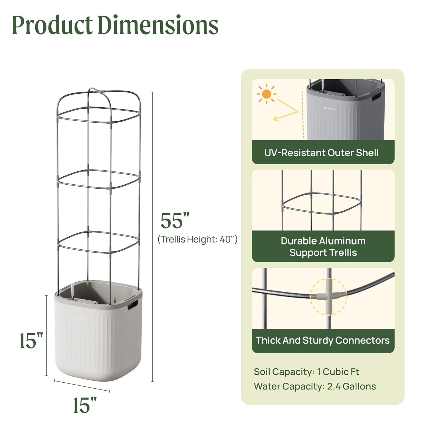 Vego Garden Mini Tomato Plastic Outdoor Pot Planter with Trellis