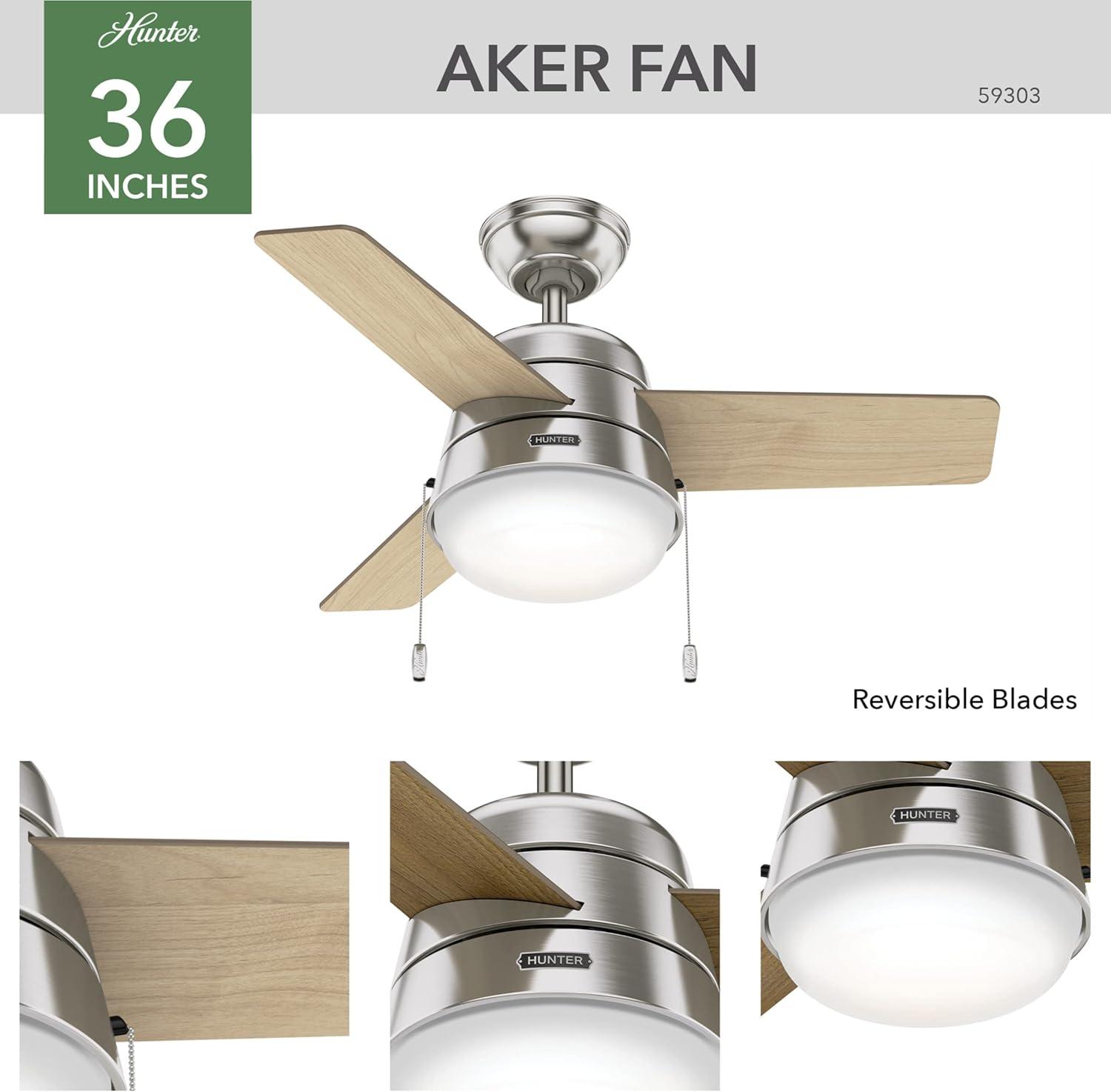 Aker 36" 3 - Blade Standard Ceiling Fan with Lights and Pull Chains