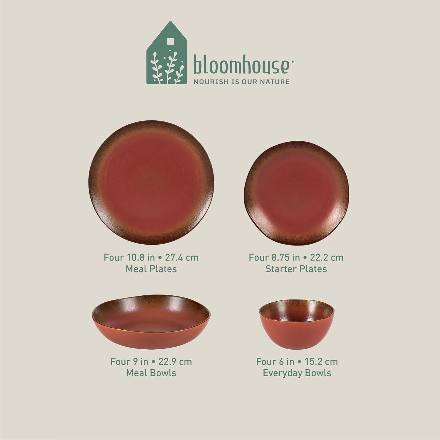 bloomhouse Palermo Sun 16 Piece Stoneware Reactive Glaze Plates and Bowls Dinnerware Set