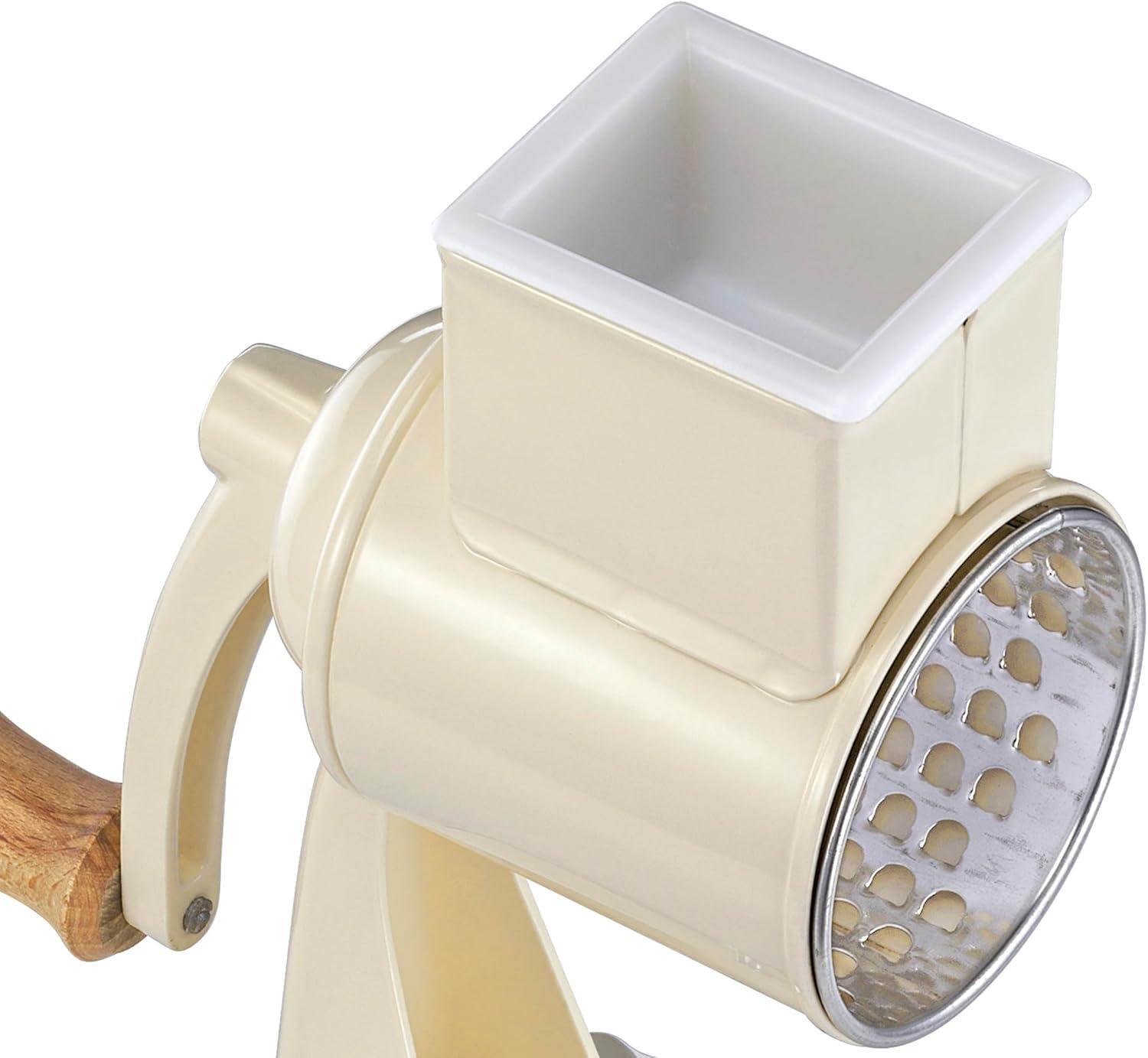 Cream Metal and Wood Rotary Drum Grater with Suction Base