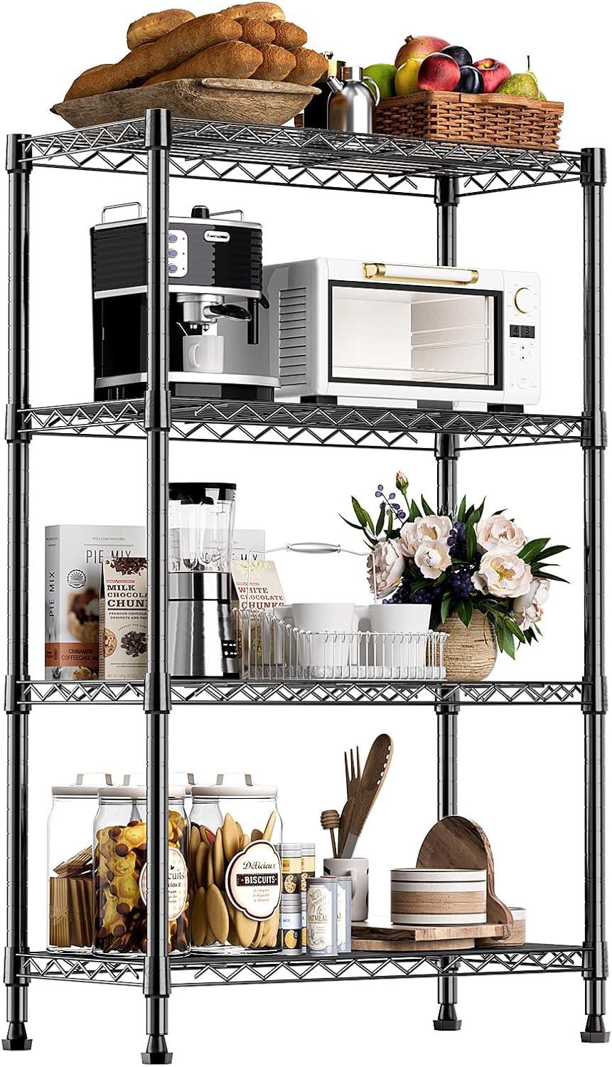 Black Steel 5-Tier Adjustable Shelving Unit for Kitchen and Garage