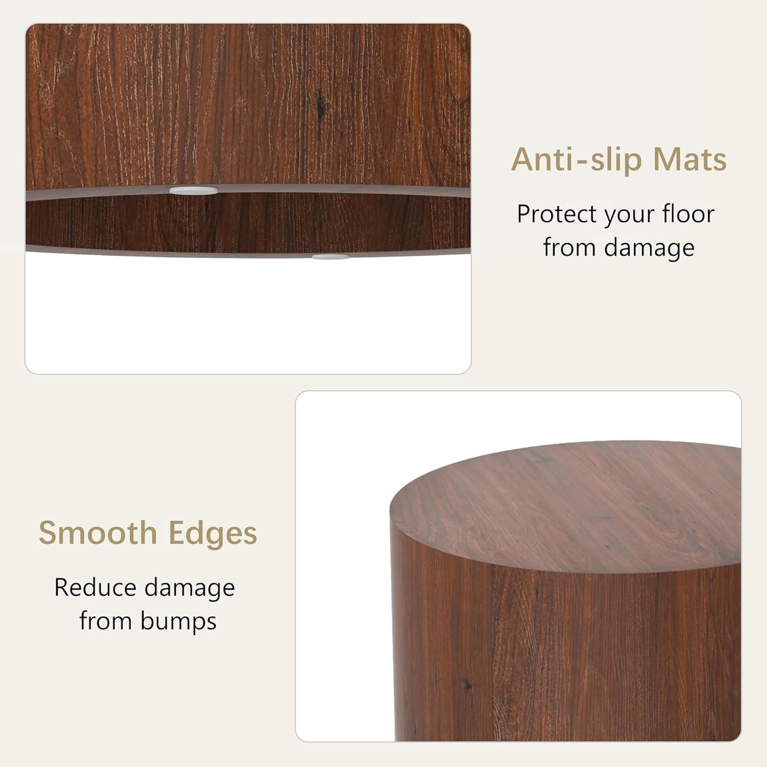 Coffee Table Set of 2, Round Walnut Wooden Coffee Tables Modern Circle End Table Side Table for Small Spaces Living Room, Bedroom, Balcony, Office