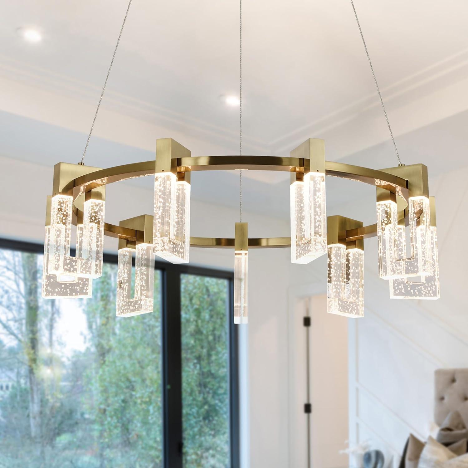 Sorrento 27-in Ring 9-Light Height Adjustable ETL Certified Integrated LED Circular Chandelier
