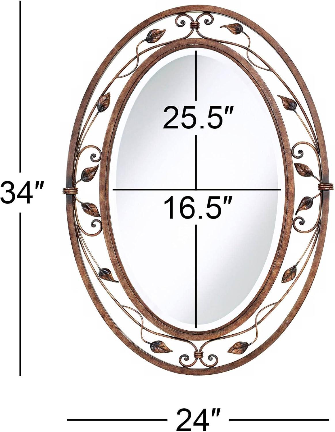 Franklin Iron Works Eden Oval Vanity Wall Mirror Vintage Rustic Beveled French Bronze Flower Vine Open Metal Frame 24" Wide for Bathroom Bedroom House