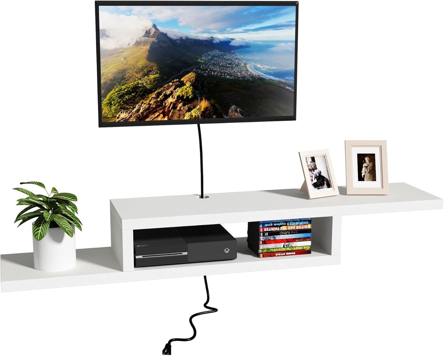 ChooChoo Floating TV Stand Shelf, Wall Mount Entertainment Center Media Console for Living Room, Bedroom, White