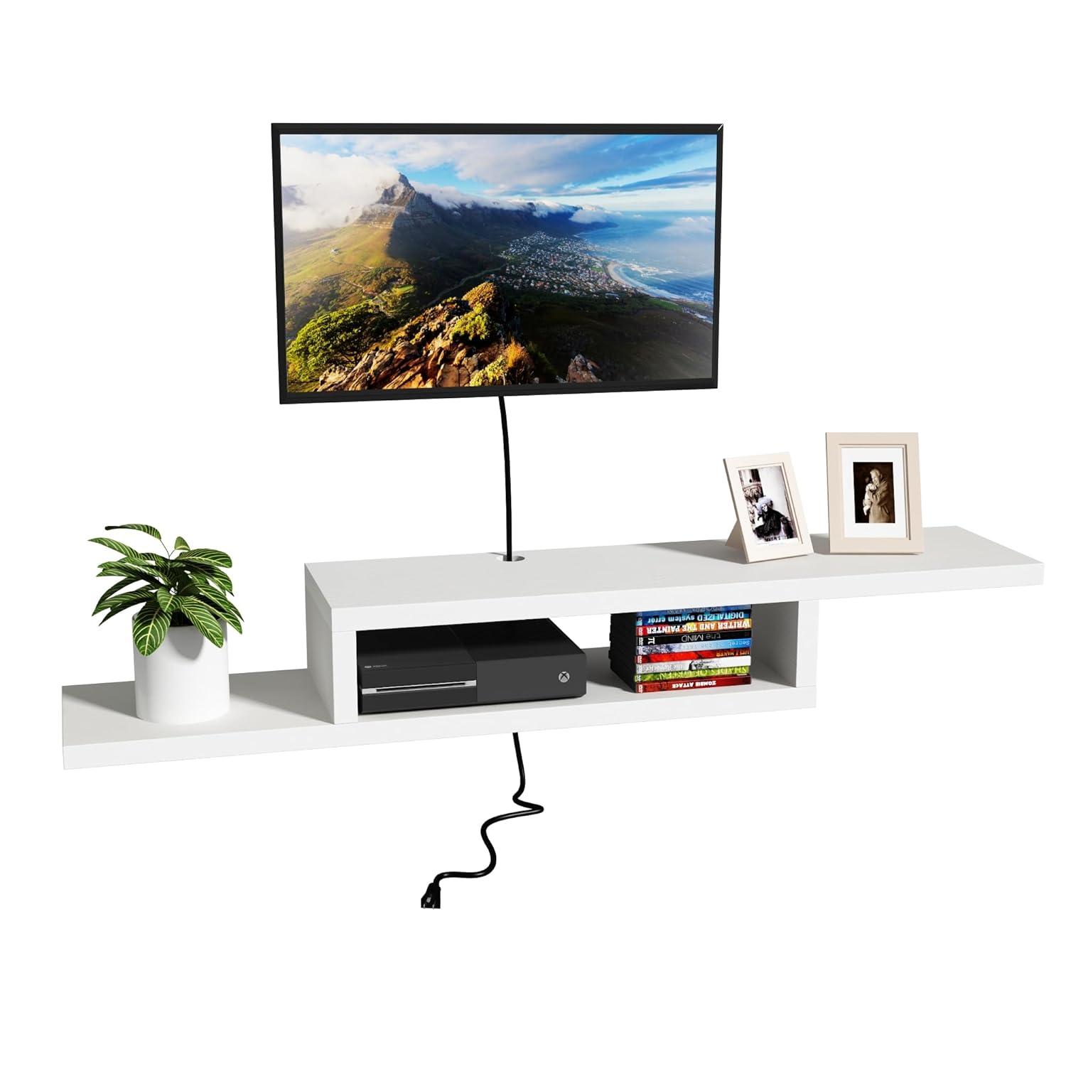 ChooChoo Floating TV Stand Shelf, Wall Mount Entertainment Center Media Console for Living Room, Bedroom, White