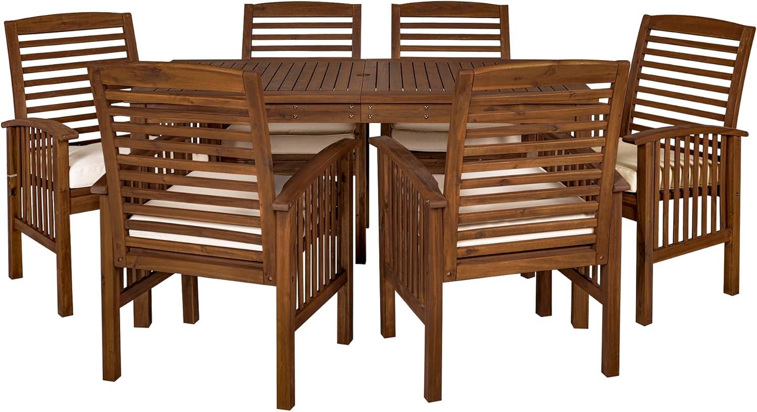 Outdoor Classic Traditional Modern Contemporary Acacia Wood Simple Patio 7-Piece Dining Set - Brown