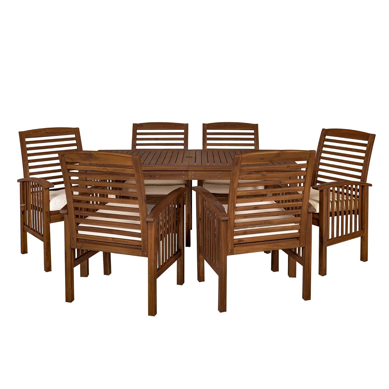 Outdoor Classic Traditional Modern Contemporary Acacia Wood Simple Patio 7-Piece Dining Set - Brown