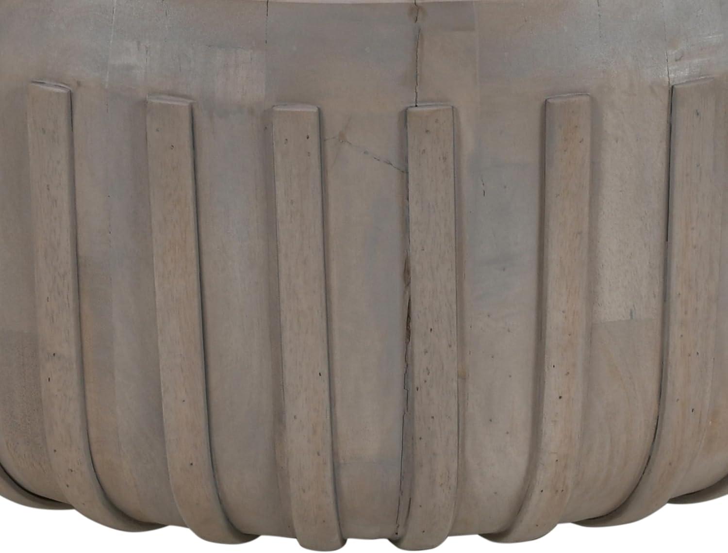 The Urban Port 36" Coffee Table Handcrafted Drum Shape with Ribbed Edges Gray Mango Wood Gray