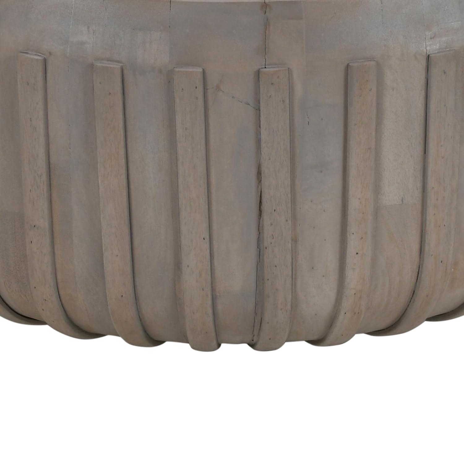 The Urban Port 36" Coffee Table Handcrafted Drum Shape with Ribbed Edges Gray Mango Wood Gray