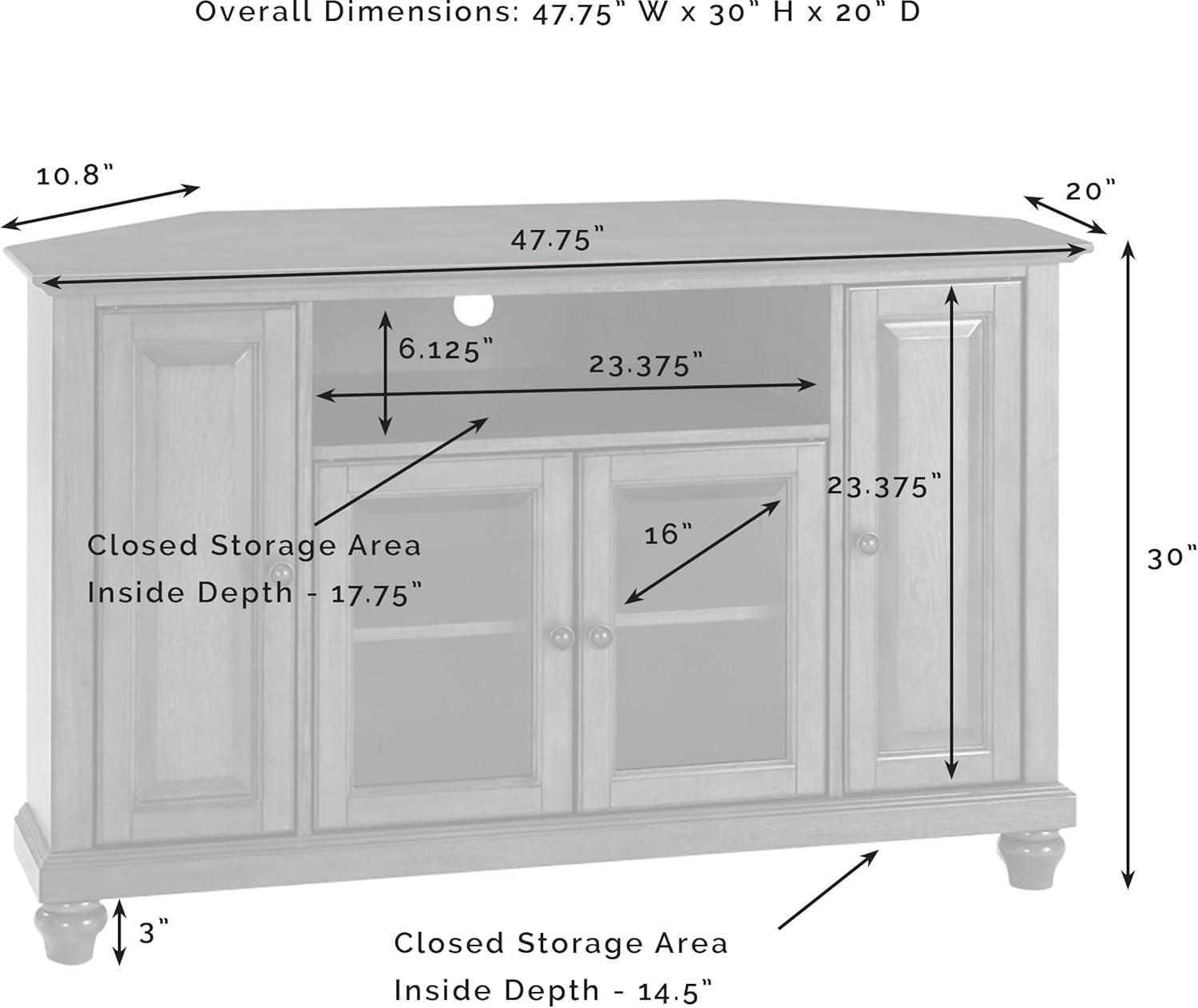 Cambridge Corner TV Stand for TVs up to 48" Mahogany - Crosley: Brass Hardware, Media Storage, Glass Doors