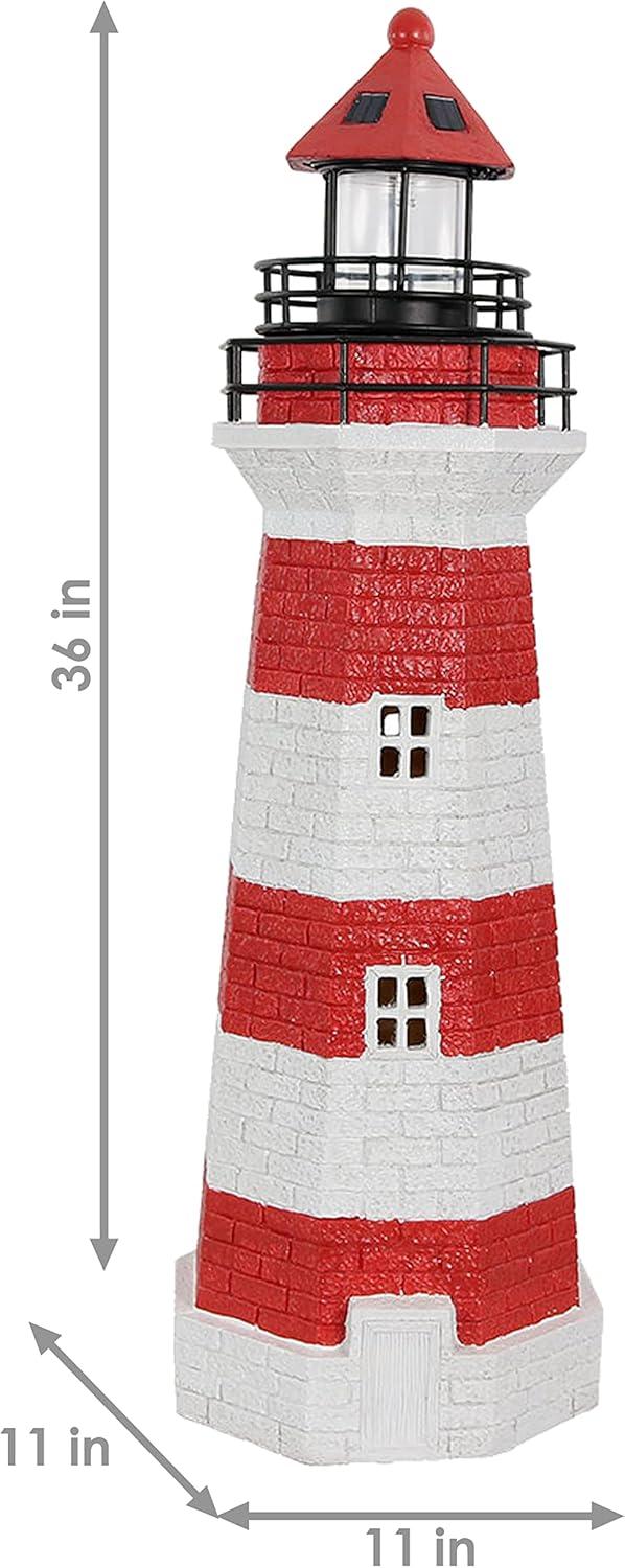 Longshore Tides Caudillo Striped Resin Solar Resin Outdoor LED Lighthouse Statue