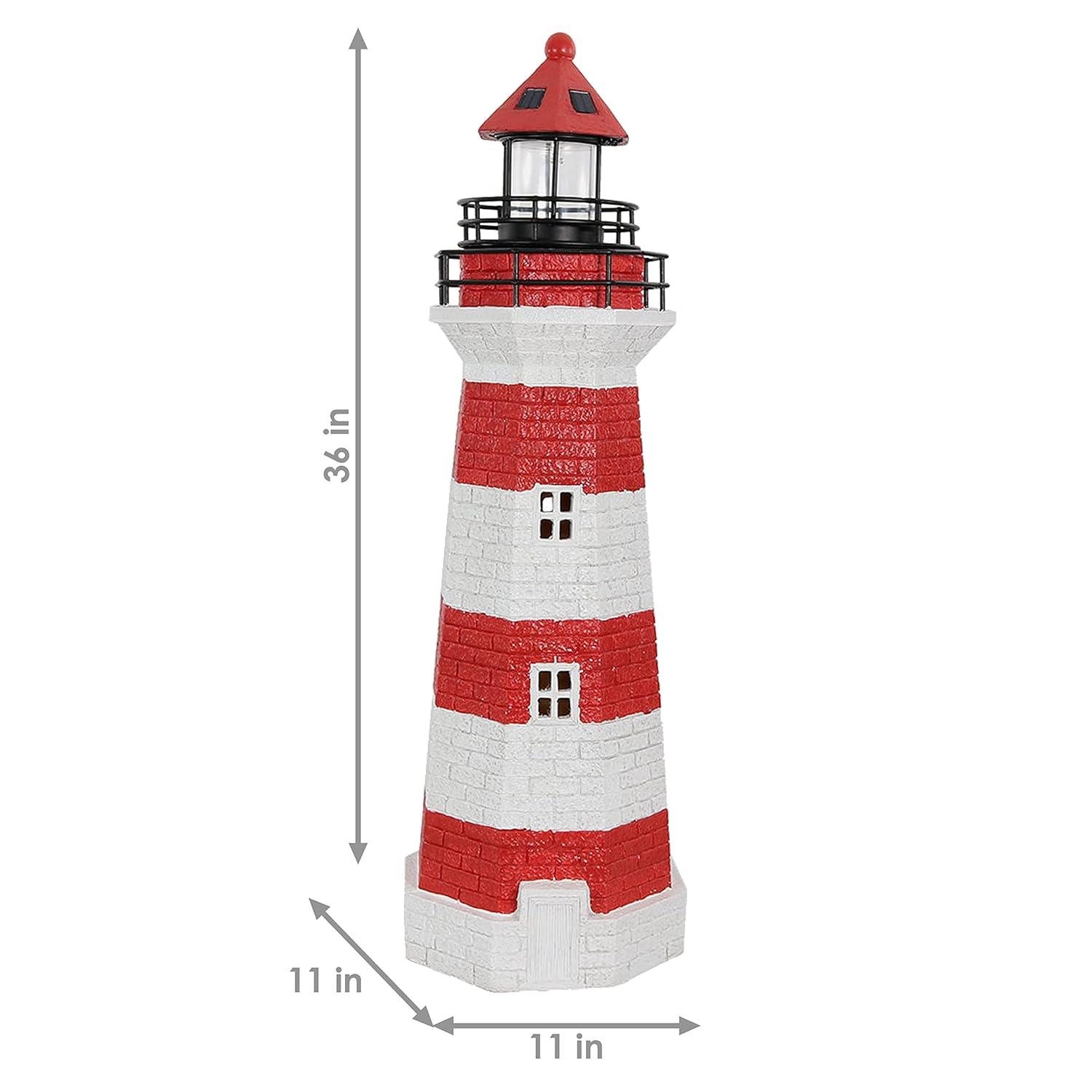 Longshore Tides Caudillo Striped Resin Solar Resin Outdoor LED Lighthouse Statue