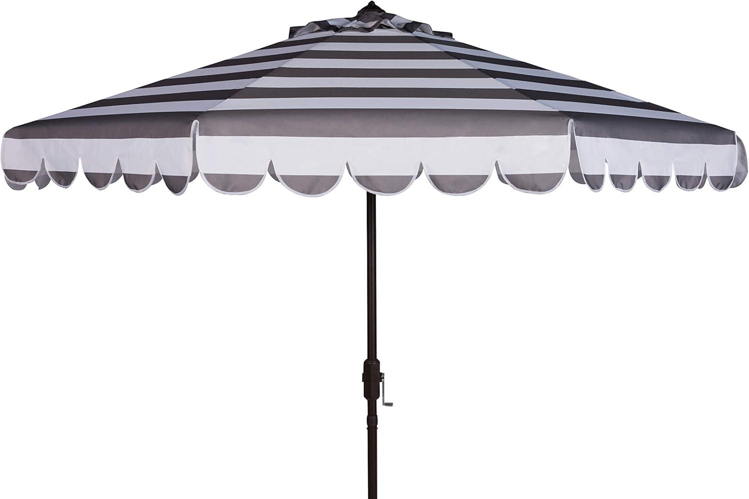 Maui Single Scallop Striped 9Ft Crank Push Button Tilt Umbrella - PAT8011 - Grey/White - Safavieh