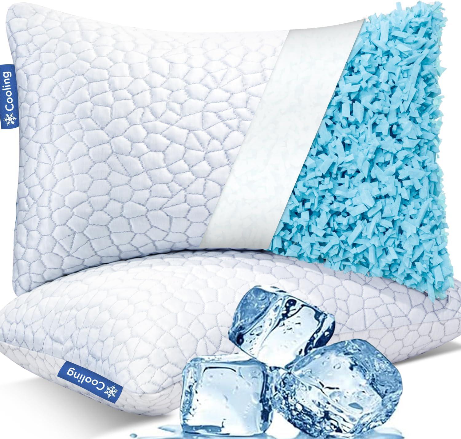 Queen Size Cooling Shredded Memory Foam Pillows, Set of 2