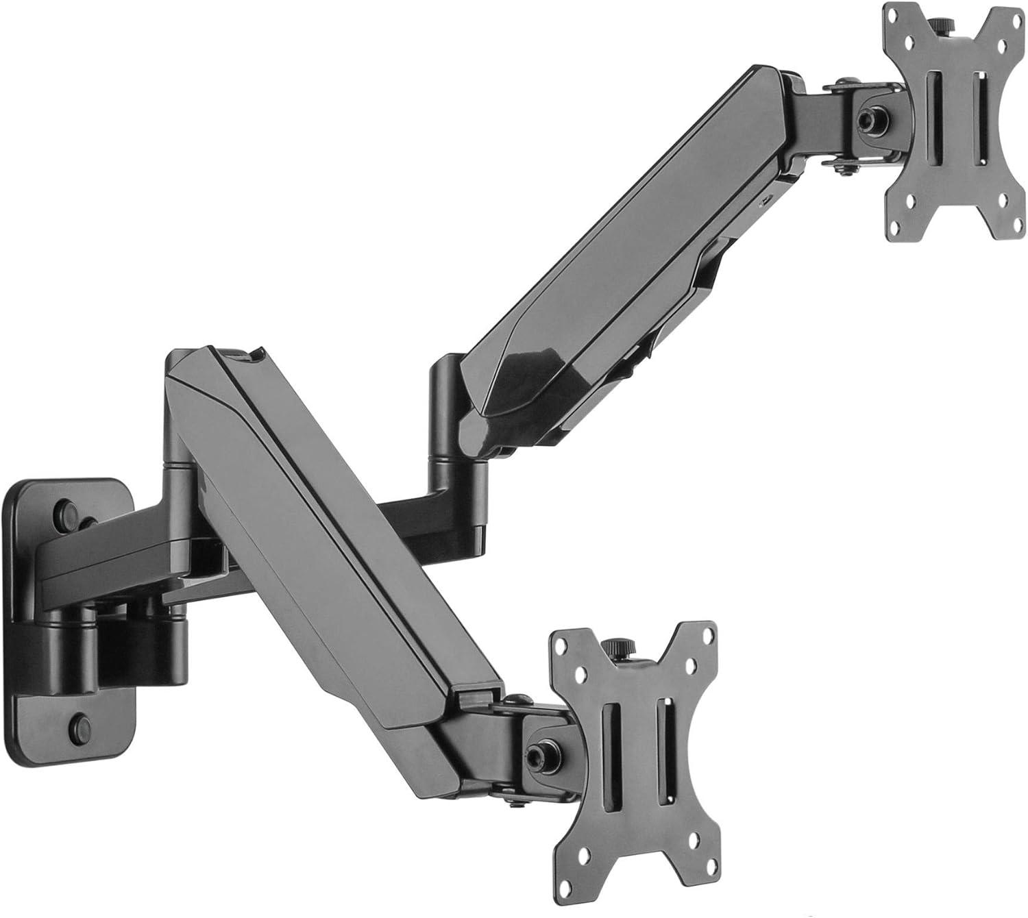 Black Aluminum Dual Monitor Full-Motion Wall Mount Bracket