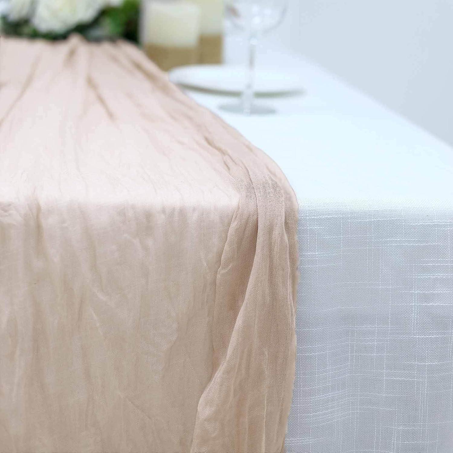 Efavormart 10FT Beige Cheesecloth Table Runner, Gauze Fabric Boho Wedding Arbor Decor