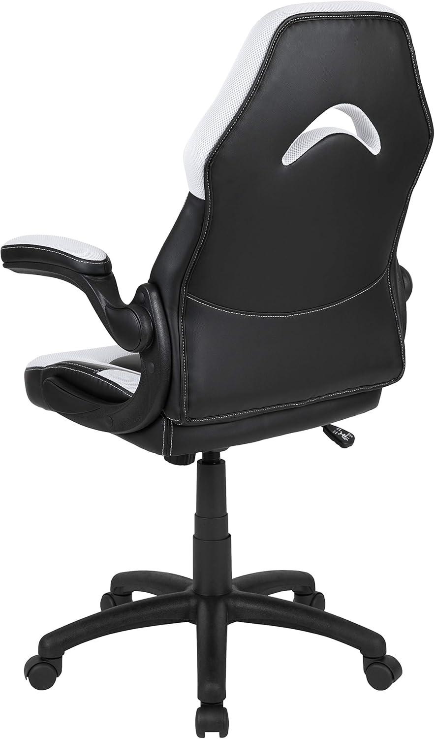 Flash Furniture X10 Gaming Chair, Racing Ergonomic Office Chair, Height Adjustable Swivel Computer Chair with Flip-Up Arms, White/Black LeatherSoft