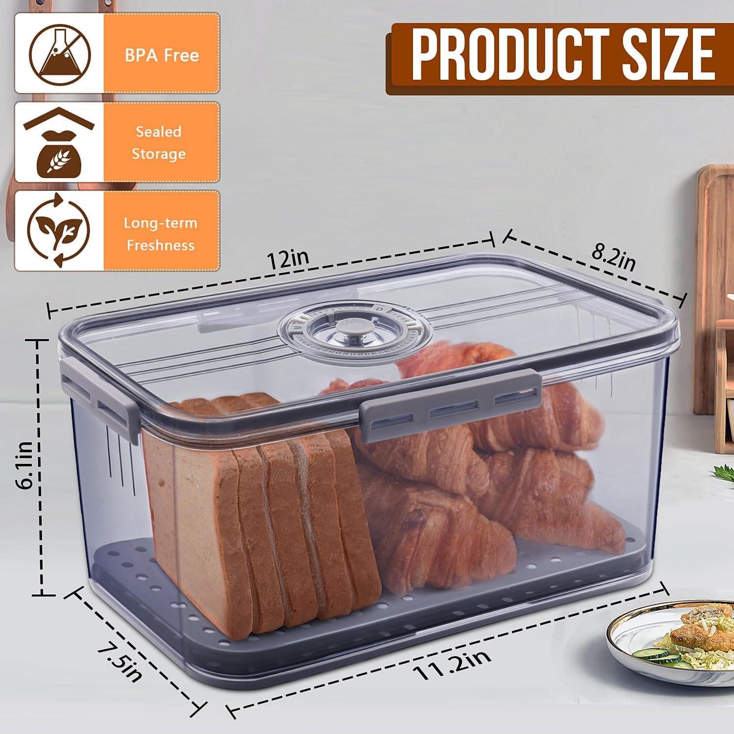 Bread Box Bread Boxes for Kitchen Counter Airtight Time Recording Bread Storage Container with Lid