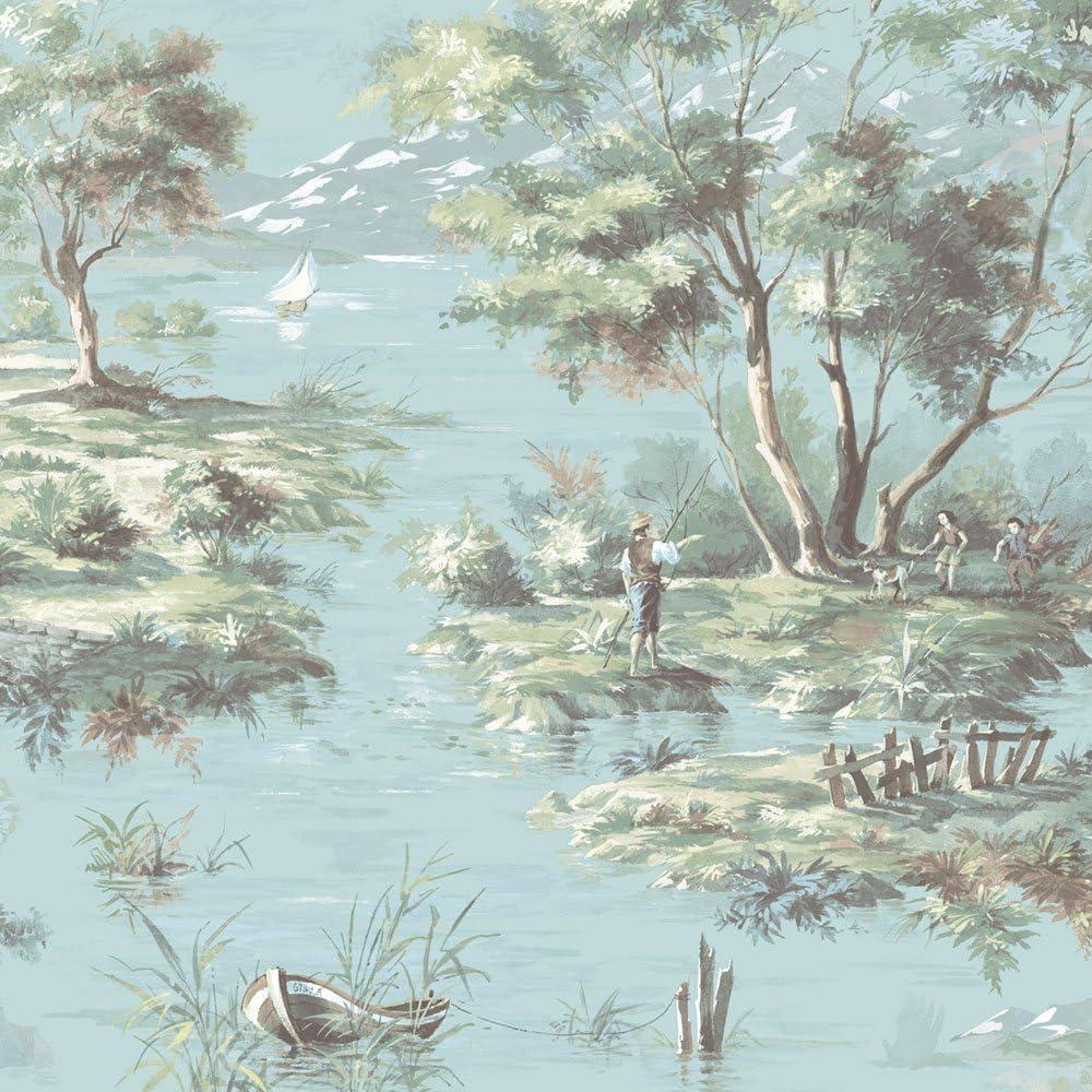 Turquoise Scenic Landscape Pre-pasted Vinyl Wallpaper