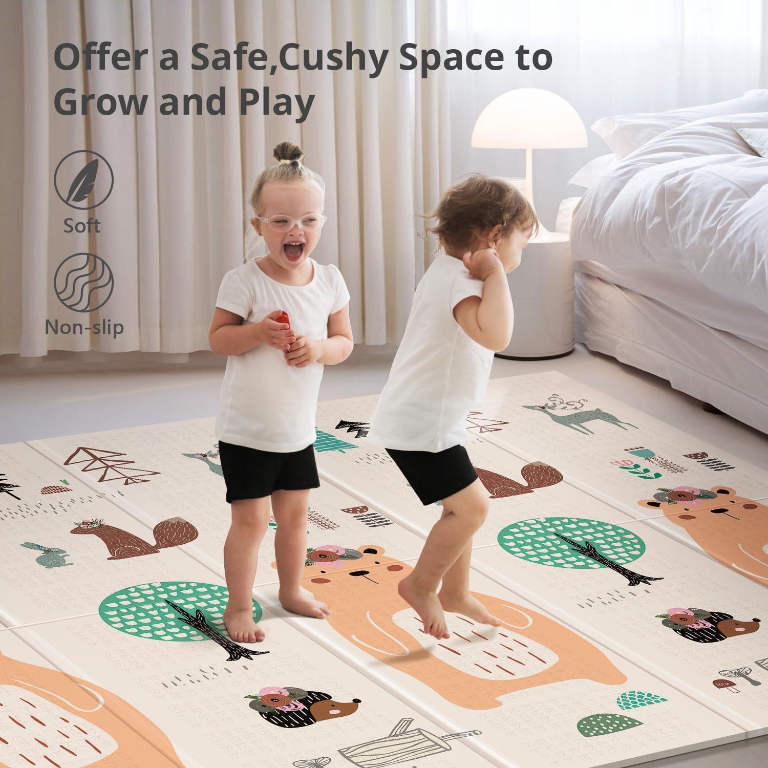 Uanlauo Extra Large Foldable Bear Print Foam Baby Play Mat