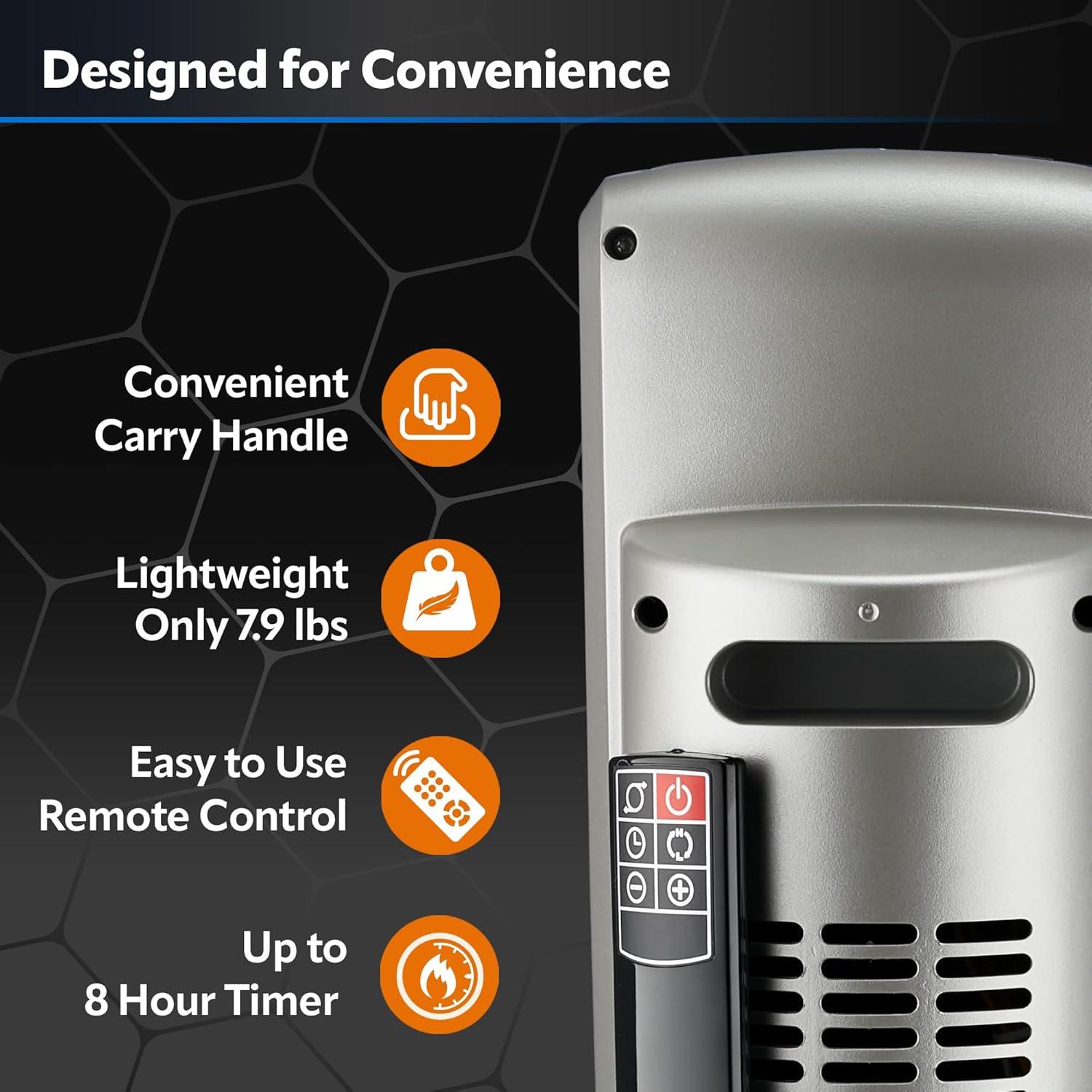 Silver Ceramic Electric Tower Heater with Thermostat and Remote Control