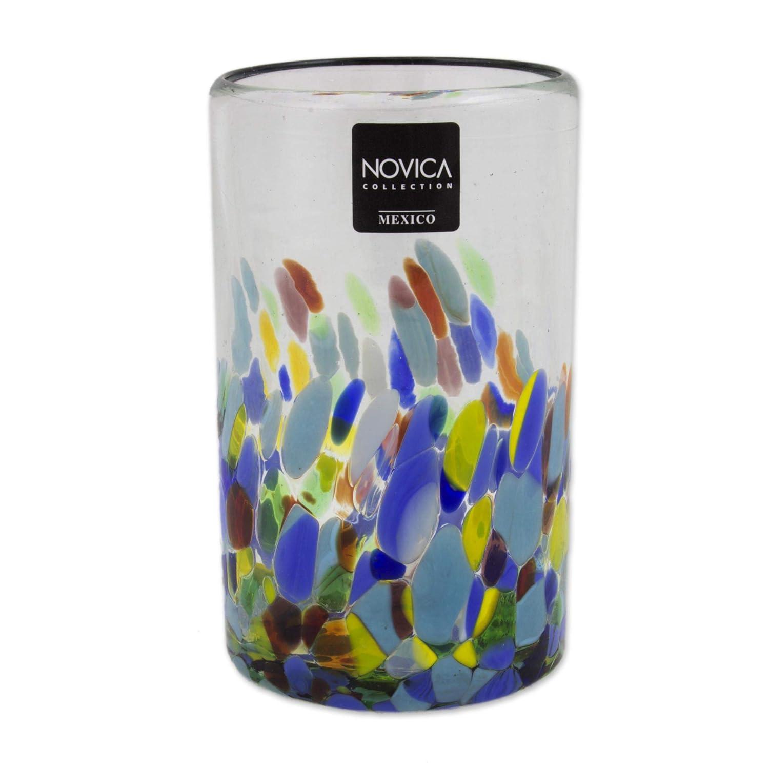 NOVICA Artisan Crafted Recycled Hand Blown Glass Water Glasses, Multicolor, 14 Oz, 'Confetti' (Set Of 6)