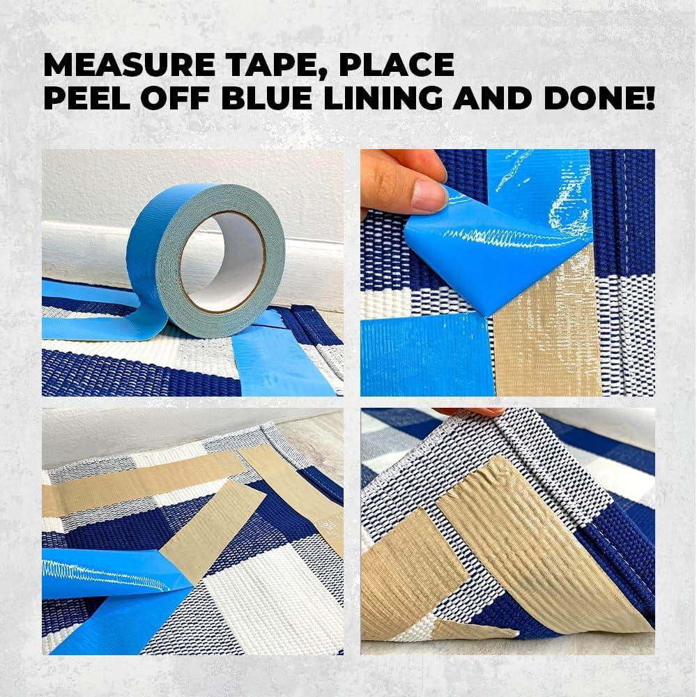 WOD Blue Double Sided Carpet Tape 4 in. x 25 feet. Strong Adhesion Indoor Outdoor Rugs