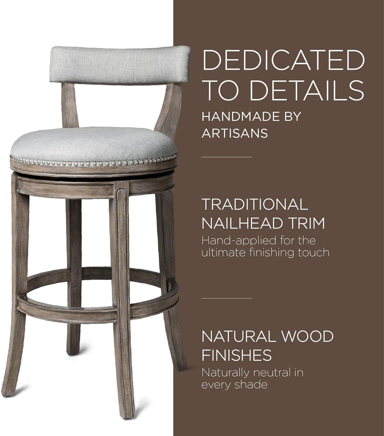 Alexander Reclaimed Oak Swivel Bar Stool with Ash Grey Upholstery