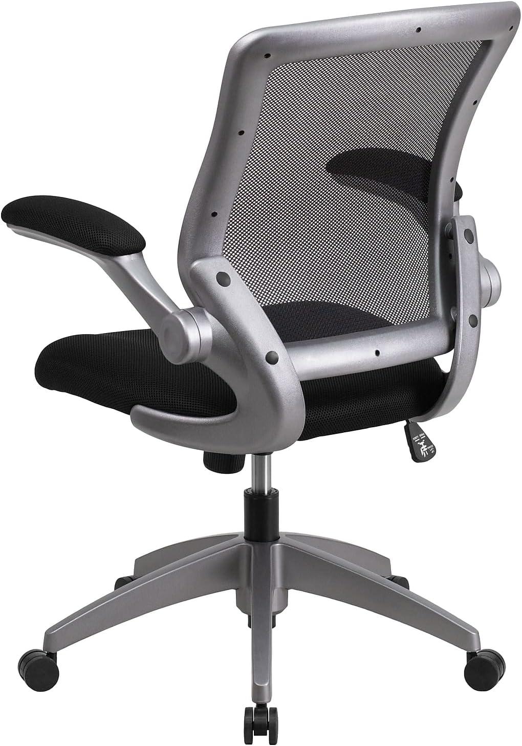 Flash Furniture Mid-Back Black Mesh Swivel Ergonomic Task Office Chair with Gray Frame and Flip-Up Arms