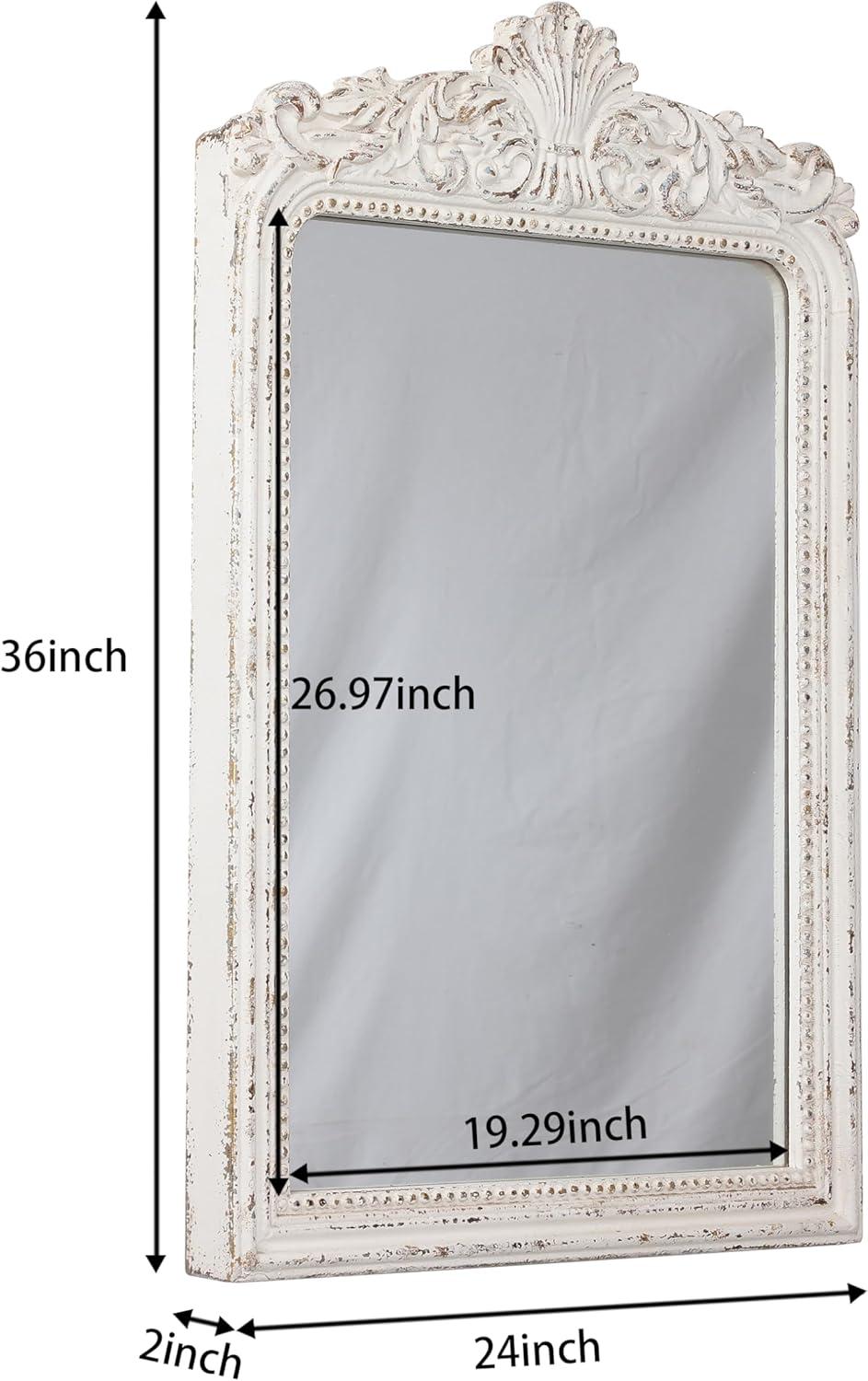 Ophelia & Co. Vintage Ornate Wood Framed Mirror Decorative For Wall 24" x 36", Hanging Distressed White Rustic Wall Mirrors