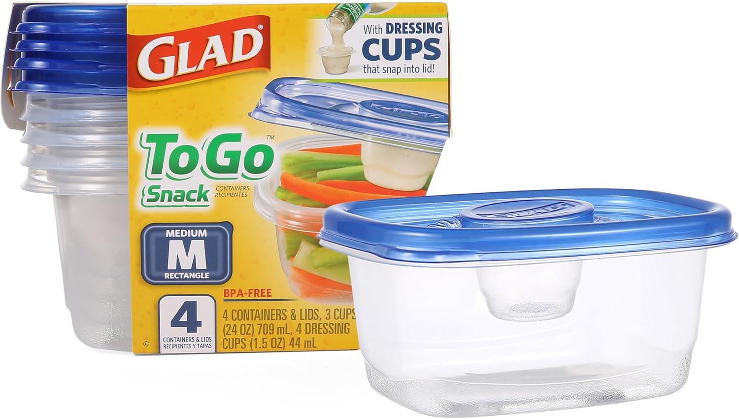 Glad Food Storage Containers - To Go Snack Container - 24 Ounce - 4 Containers