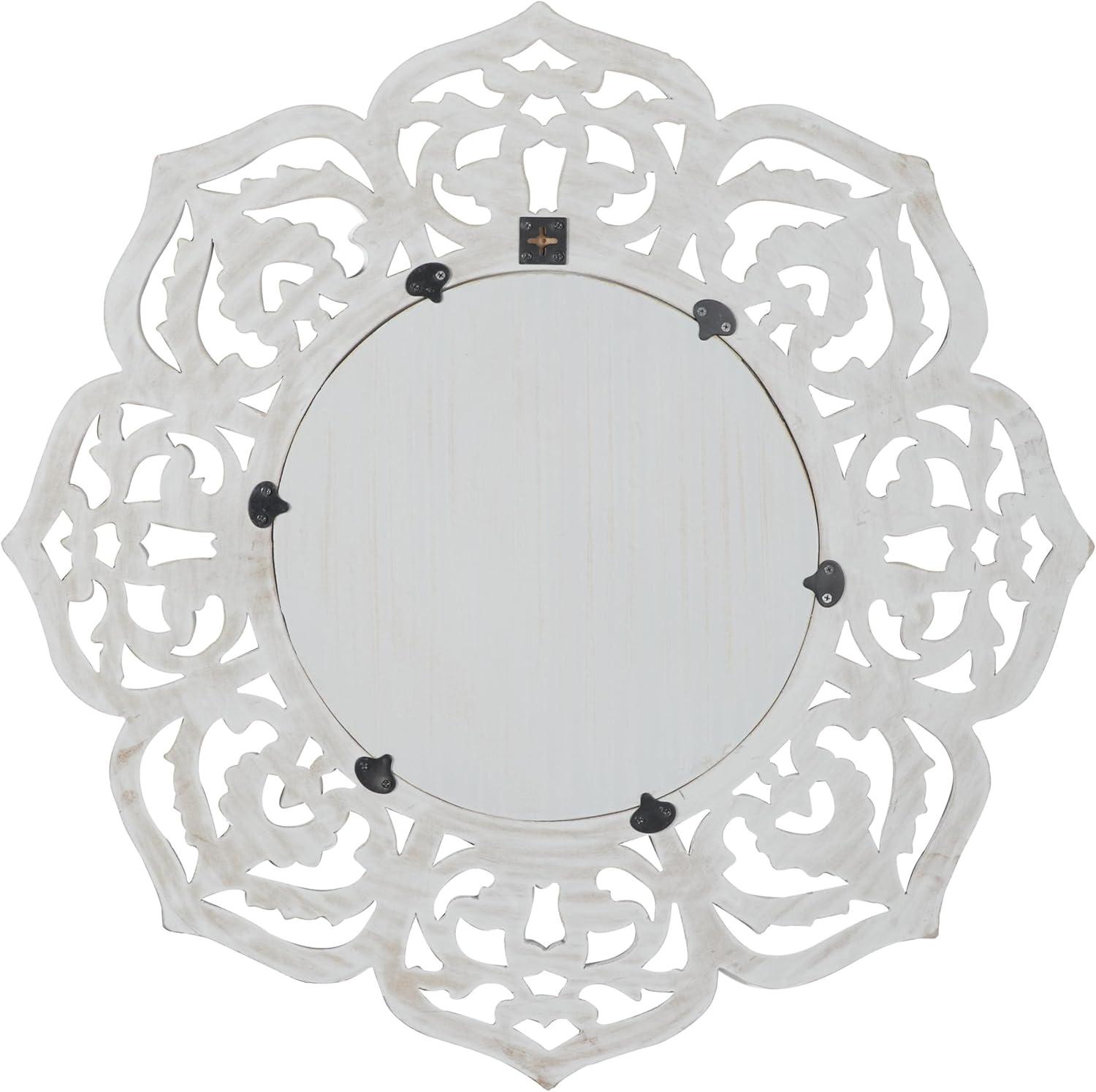 DecMode 32" x 32" White Carved Floral Wall Mirror with Cutout Design