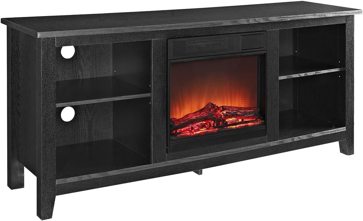 Essential 58" Black Wood Media Stand with Electric Fireplace