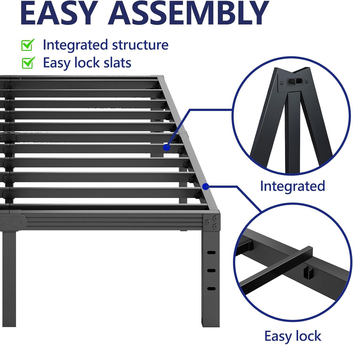 14 inches Queen Bed Frames No Box Spring Needed ,2500 lbs Heavy Duty Metal Platform Bed Frame with Storage Queen Size for Adult Black