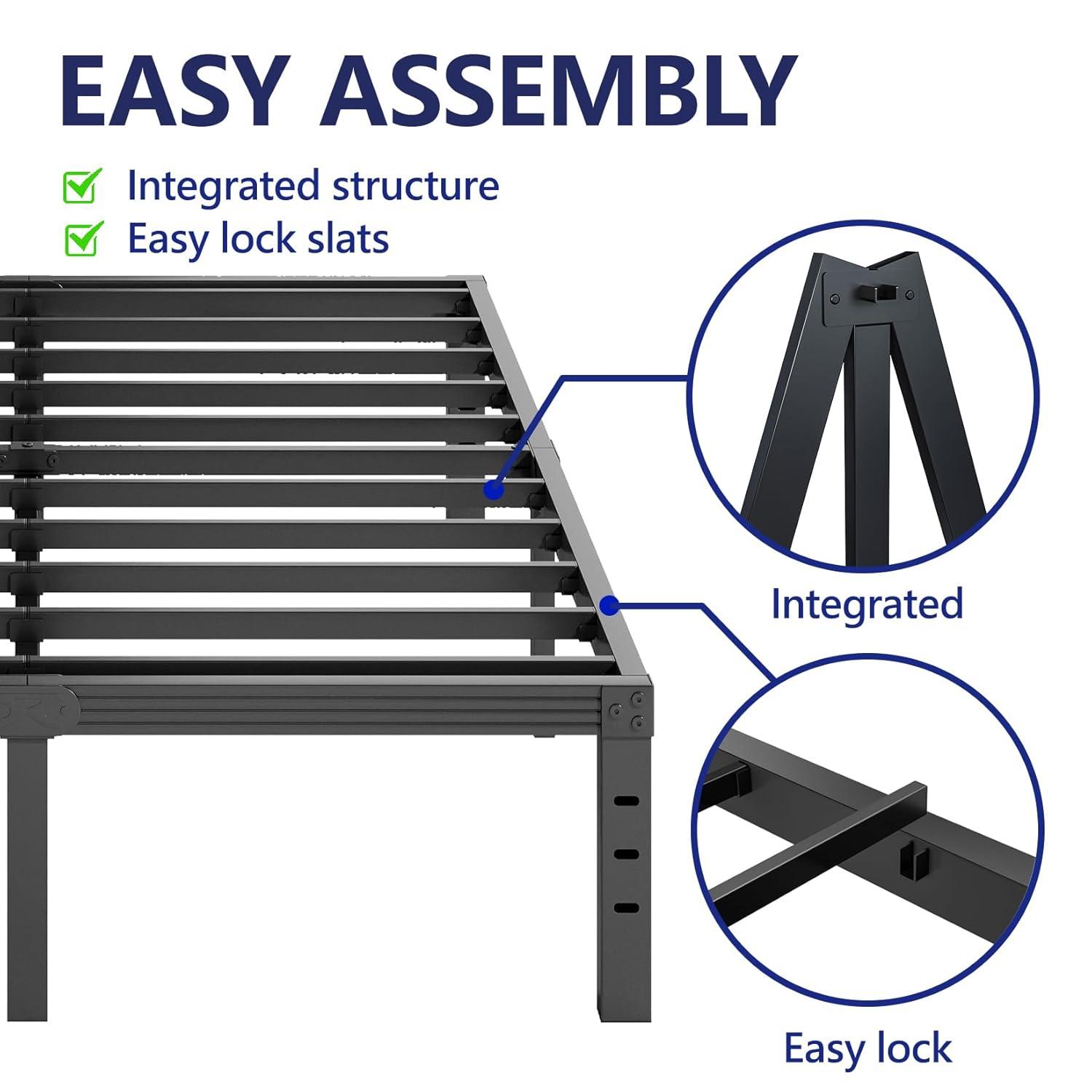 14 inches Queen Bed Frames No Box Spring Needed ,2500 lbs Heavy Duty Metal Platform Bed Frame with Storage Queen Size for Adult Black
