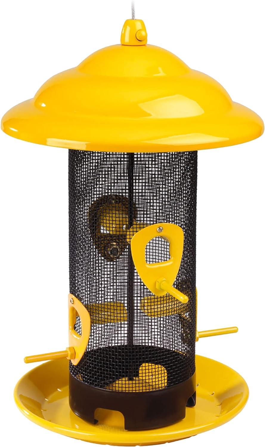 Yellow Hanging Metal Tube Bird Feeder with Screen