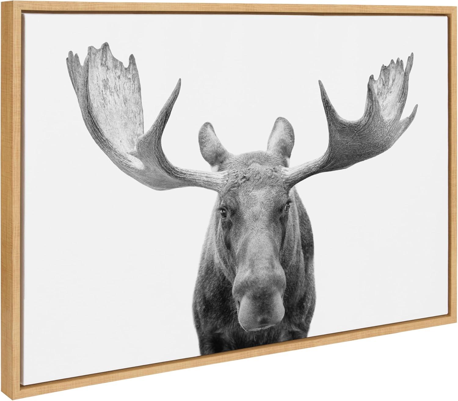 Kate and Laurel Sylvie Moose Black and White Framed Canvas Wall Art by Amy Peterson Art Studio, 23x33 Natural, Modern Animal Portrait Art for Wall