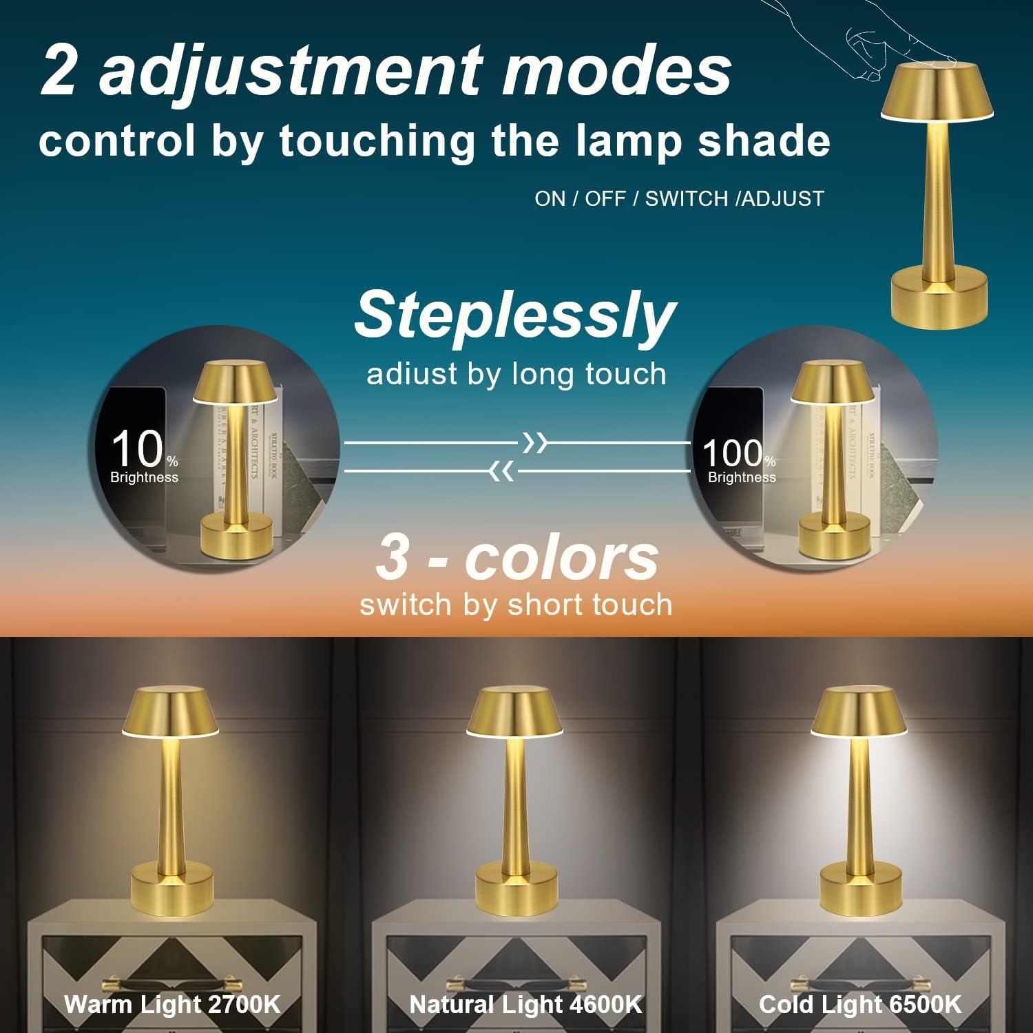 Gold Cordless LED Table Lamp with Touch Control