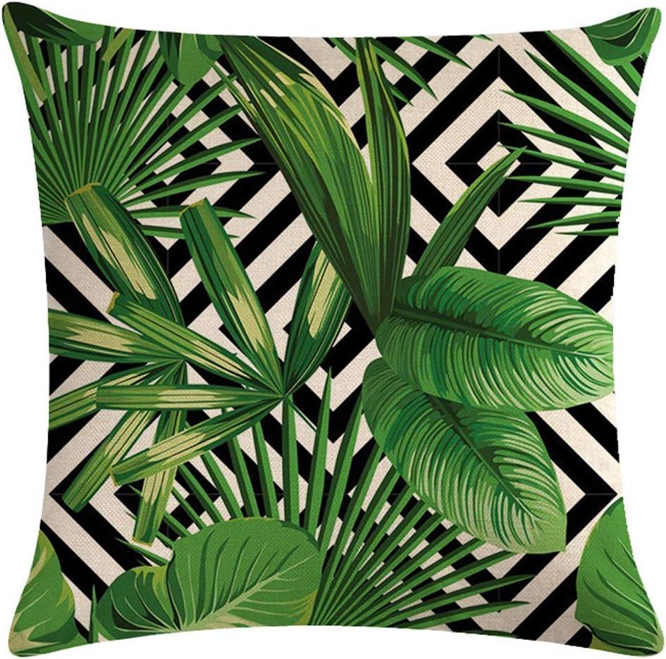 ULOVE LOVE YOURSELF 2Pack Tropical Green Leaves Throw Pillow Cover with Geometric Background Home Decorative Square Cushion Covers Cotton Linen Home Decor Palm Pillowcase 18 X 18 Inch(Palm Tree)