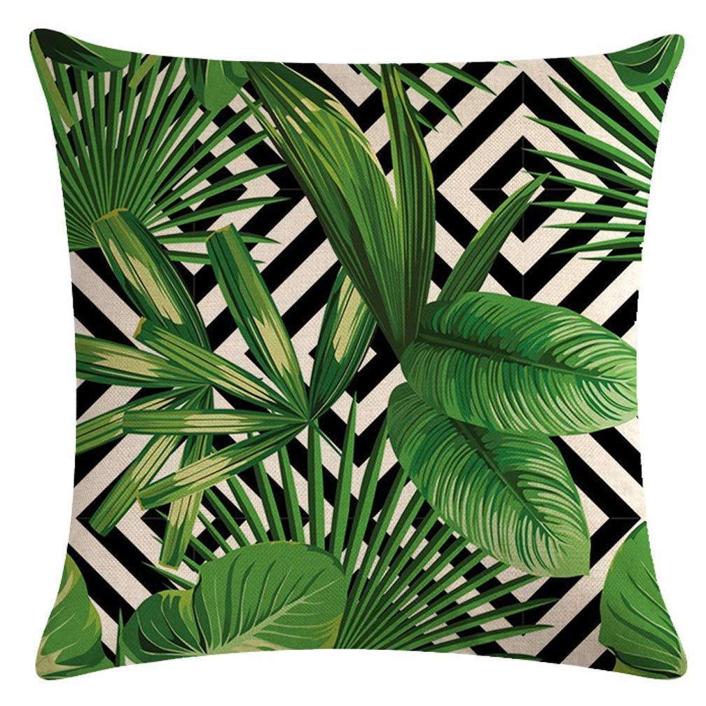 ULOVE LOVE YOURSELF 2Pack Tropical Green Leaves Throw Pillow Cover with Geometric Background Home Decorative Square Cushion Covers Cotton Linen Home Decor Palm Pillowcase 18 X 18 Inch(Palm Tree)