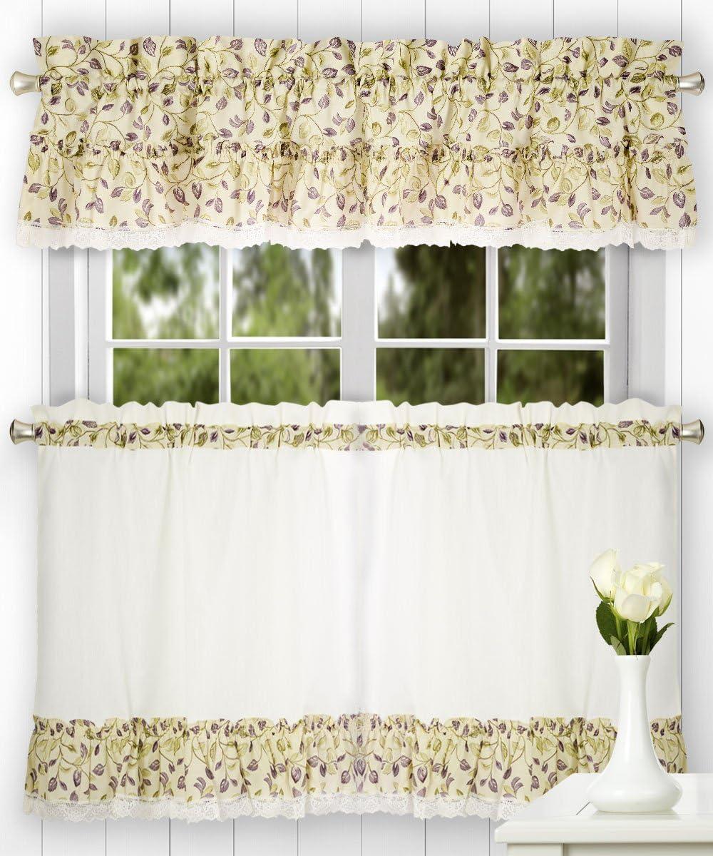 Ellis Curtain Clarice Room Darkening Natural Color Classic Print Ruffled Window Valance - 52 x12" Violet