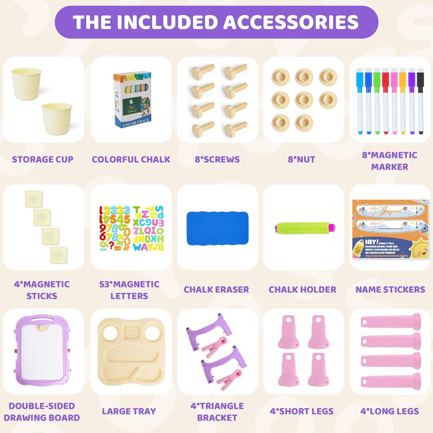 Easel for Kids, Adjustable Standing Art Easel for Toddler, Double Magnetic Drawing Board with Painting Accessories, Birthday Christmas Gift for Little Boys and Girls,  Pink