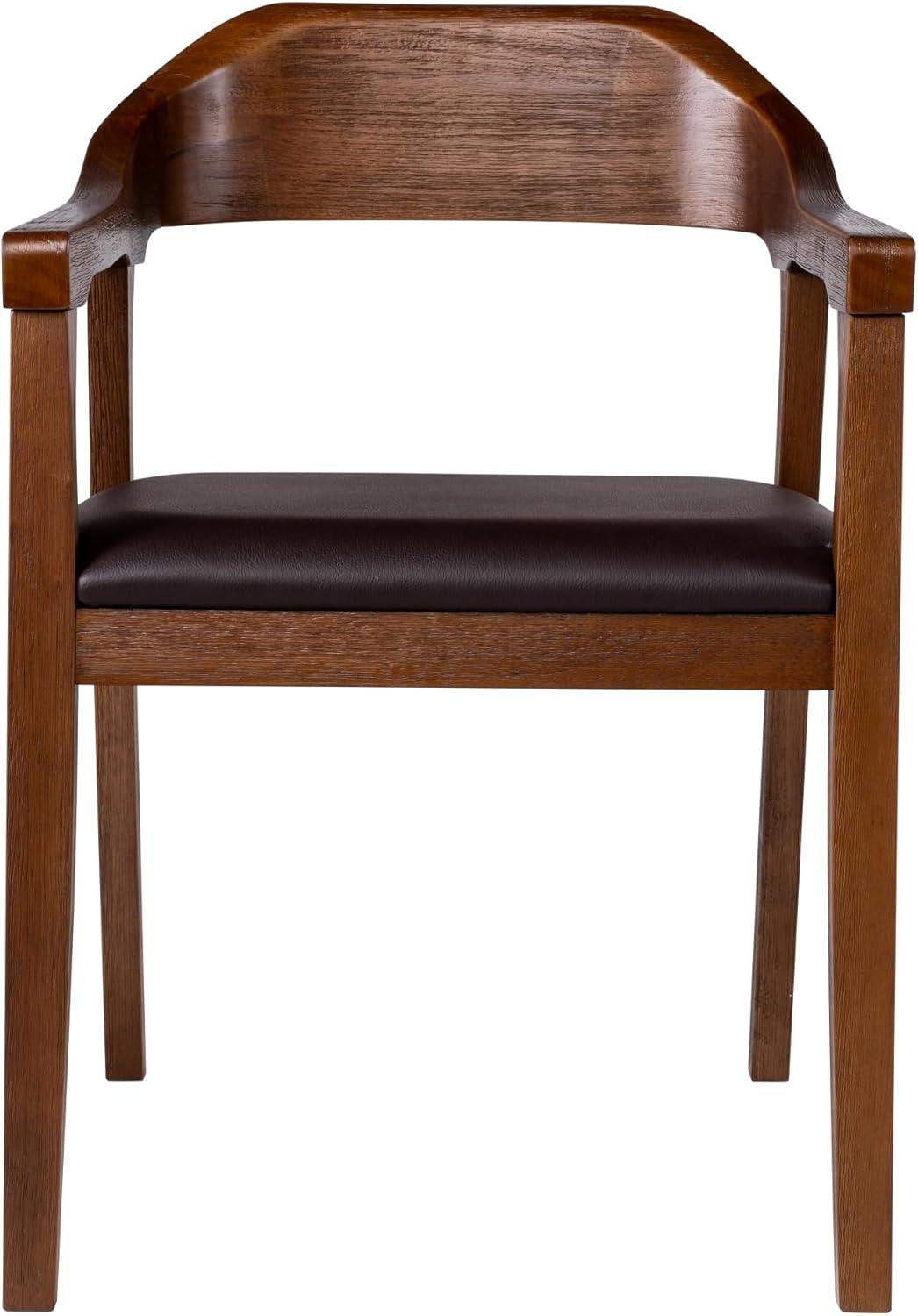 Boraam Rasmus Dining Armchair Chestnut: Upholstered Faux Leather, Mid-Century Modern Style, Wood Frame