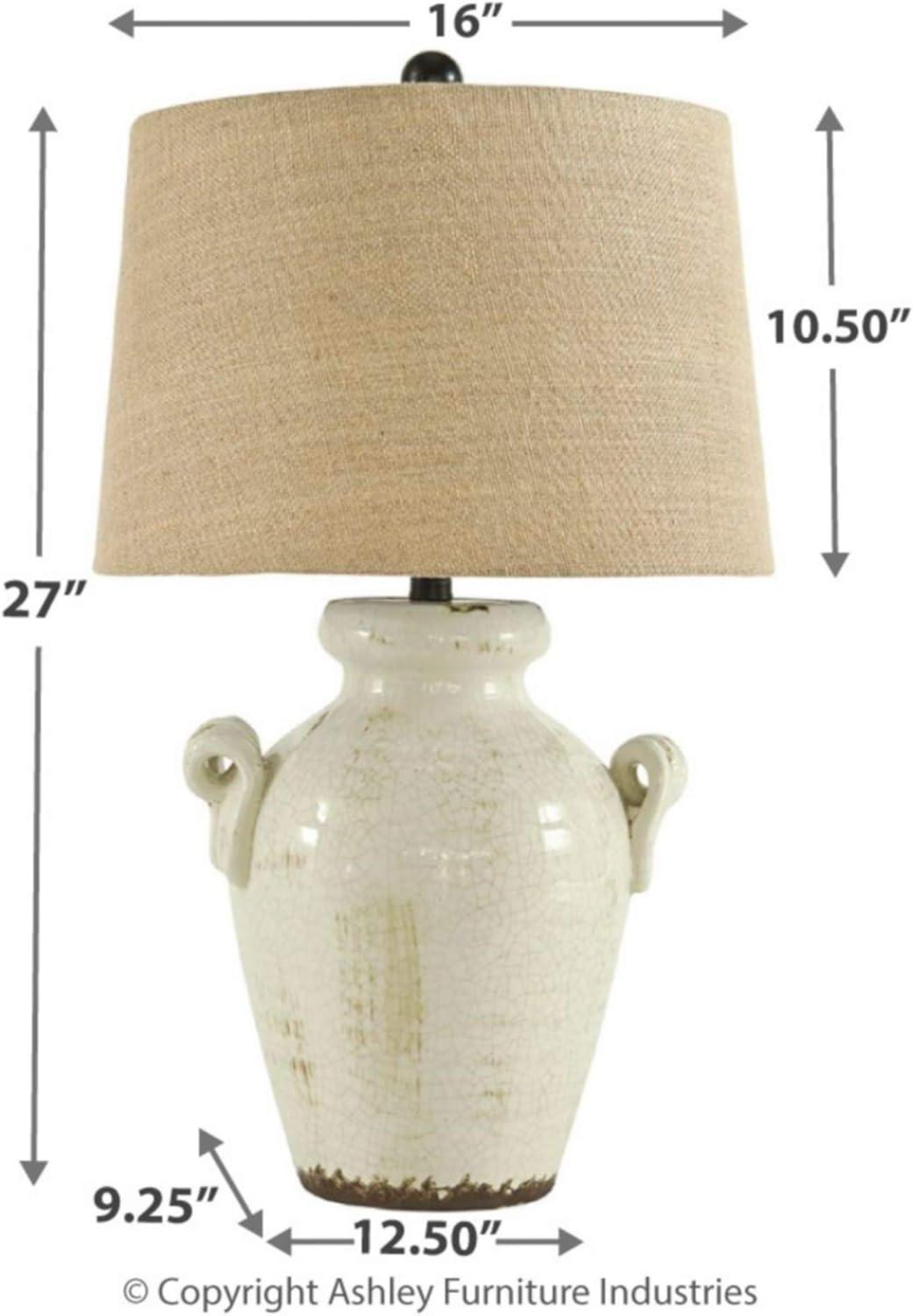 Emelda Ceramic Table Lamp Cream - Signature Design by Ashley: Glazed Finish, 3-Way Switch, UL Listed