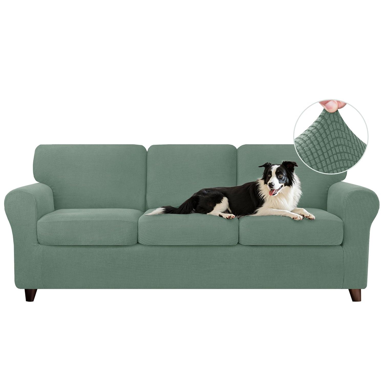 CHUN YI 7 Piece Sofa Covers for 3 Cushion Couch Covers, 3 Seater Stretch Couch Slipcover with 3 Separate Backrests and Cushions, Anti-Slip Washable Furniture Protector for Dogs Pets (Large,Dark Cyan)